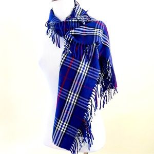 CASHMINK PLAID FRINGE PURPLE SCARF WRAP